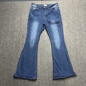 Bamboo Super Flared Split Leg Jeans Women's 13 Blue Denim Mid Rise Med Wash